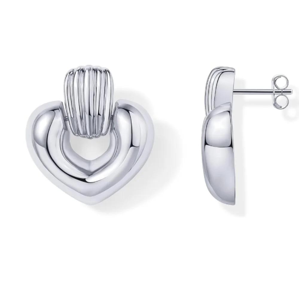 14K Gold Plated Chunky Dangle Heart Earrings In White Gold